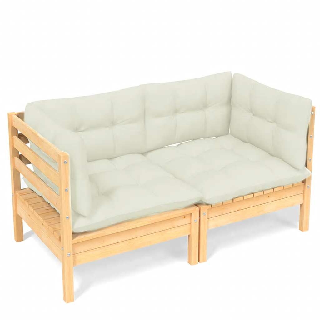 Vidaxl 2-Seater Garden Sofa with Cream Cushions, Pine Wood