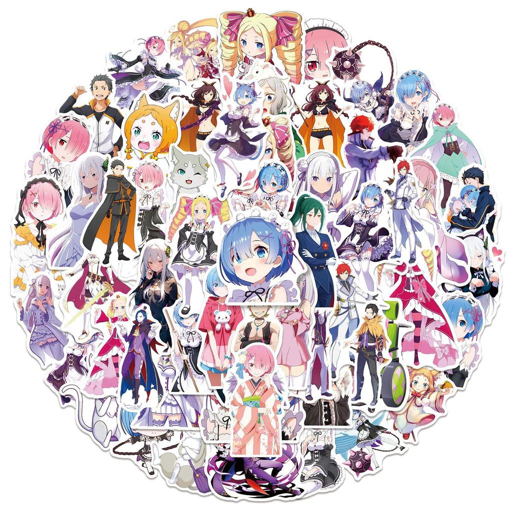 50pcs Anime Stickers Cute Rem Cartoon Sticker Notebook Phone Laptop Decals