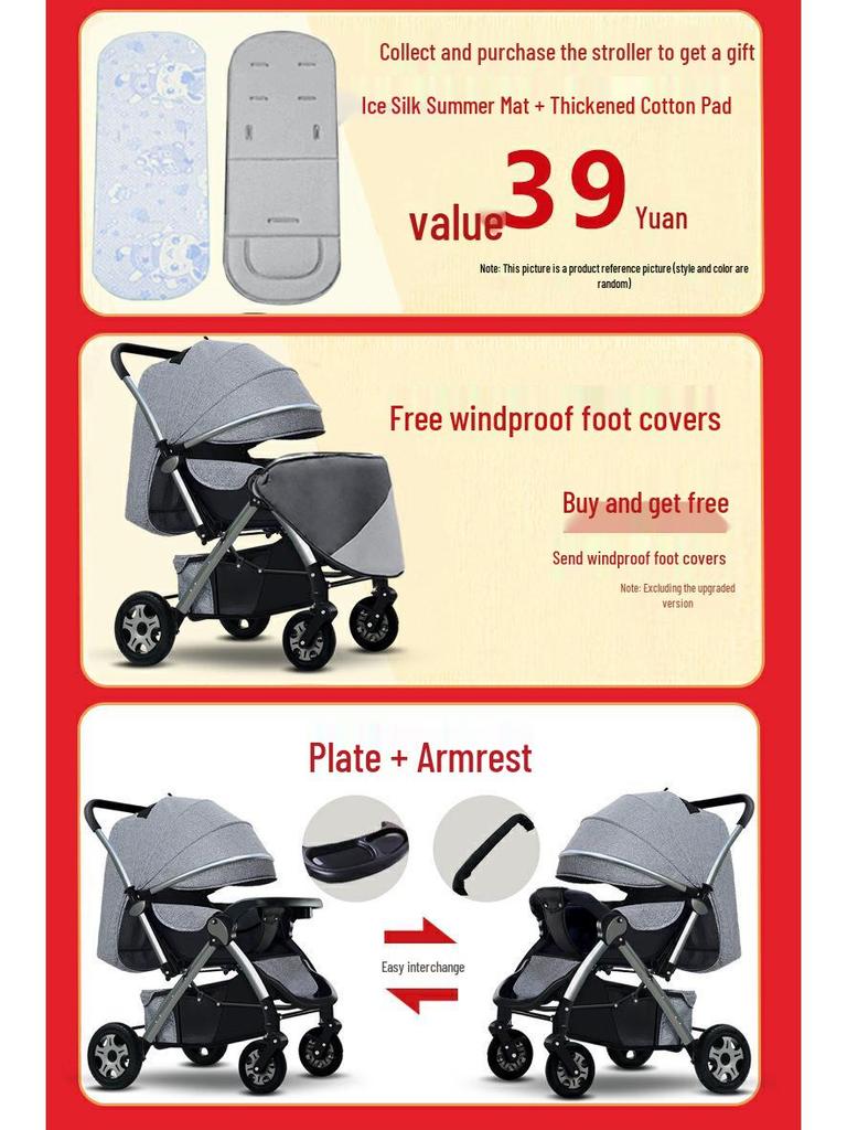 Lightweight Two-Way Baby Stroller: Foldable, High Landscape Design for Sitting or Lying Down, Ideal for Newborns