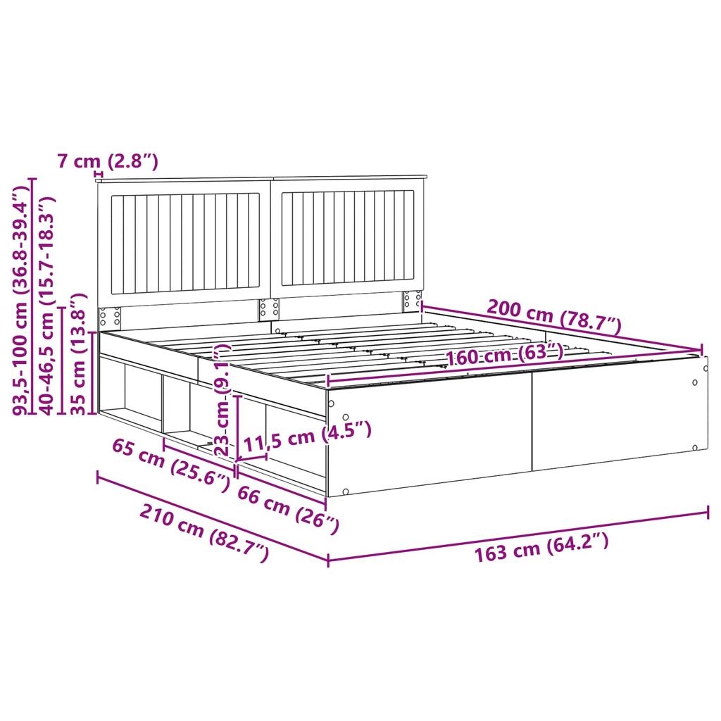 Bed Frame Black 160 x 200 cm Solid Pine Wood