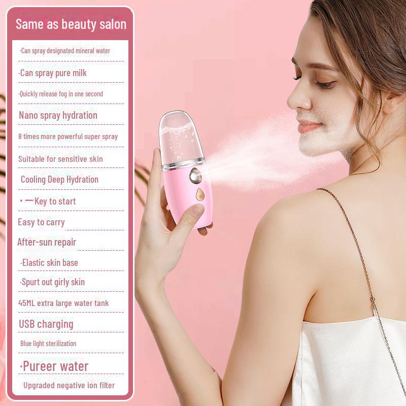 

Портативный нано-распылитель для глаз и лица: Устраняет сухость и усталость Large Spray Hydrating Device розовый