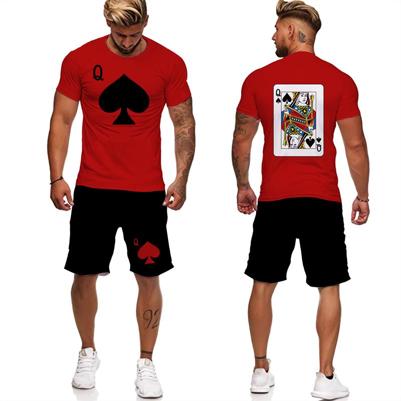 AllMonyba T-Shirt Estiva a Maniche Corte da Uomo Casual da 2 Pezzi + Pantaloncini Poker K Stampato Tuta da Ginnastica