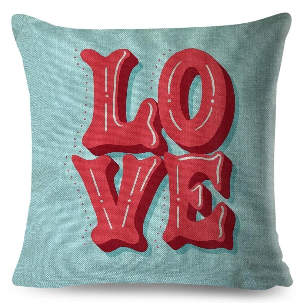 Nordic Style Love Heart Letter Pillowcase Decor Flower Printed Pillow Case for Home Car Sofa Polyester Cushion Cover X