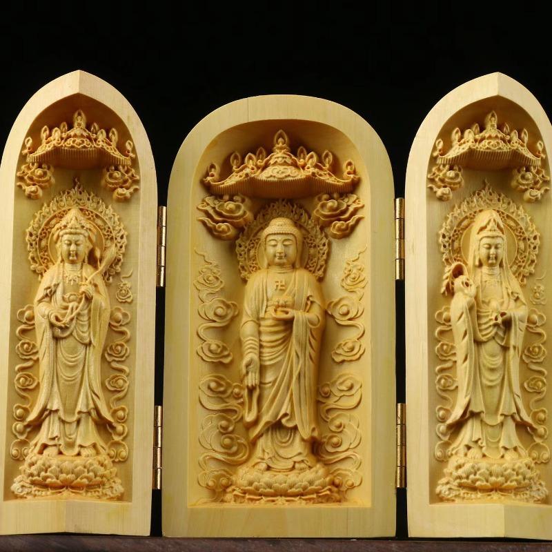 Folding Box Buddha Statue Ornament Guanyin Sculptures, Collapsible Sculpture God of Wealth Crafts Office Home Bedroom Decoration