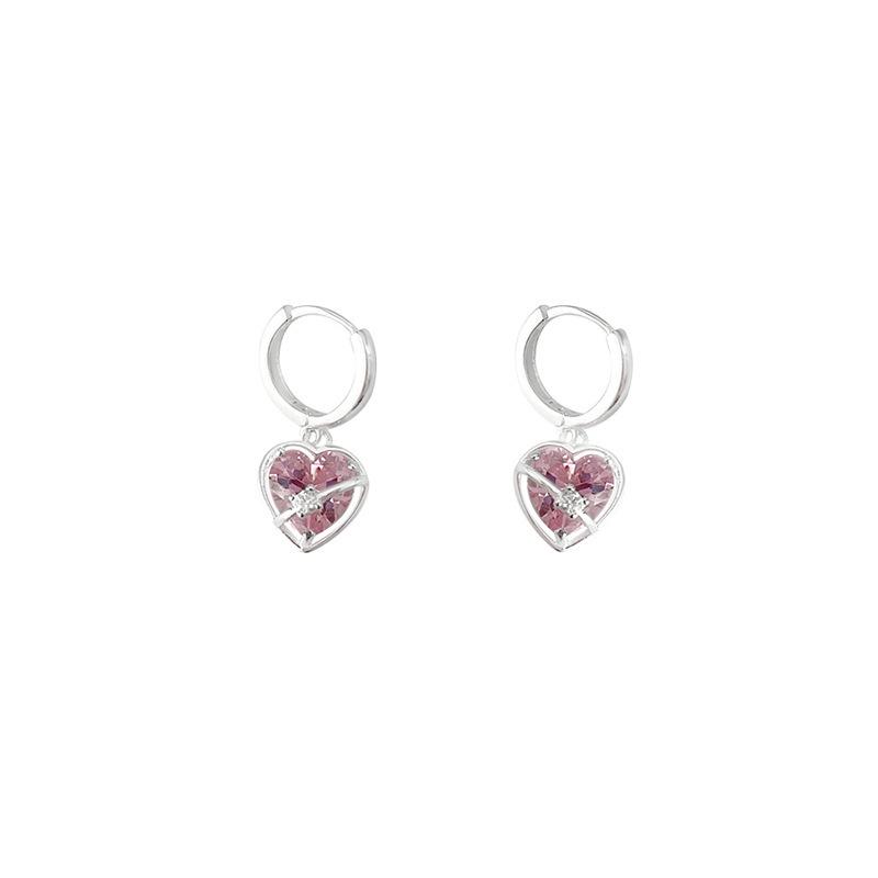 Elegant Pink Stone Love Earrings Female Fashion Temperament Minimalist Girlfriends Earrings Ear Buttons Ins Literature and Art Sweet Ear Jewelry