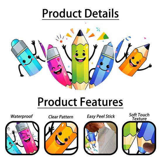 Colorful Pencils Wall Sticker Cartoon Kids Room Wall Decals Peel And Stick Classroom Wall Mural Art for Playroom Nursery Wall