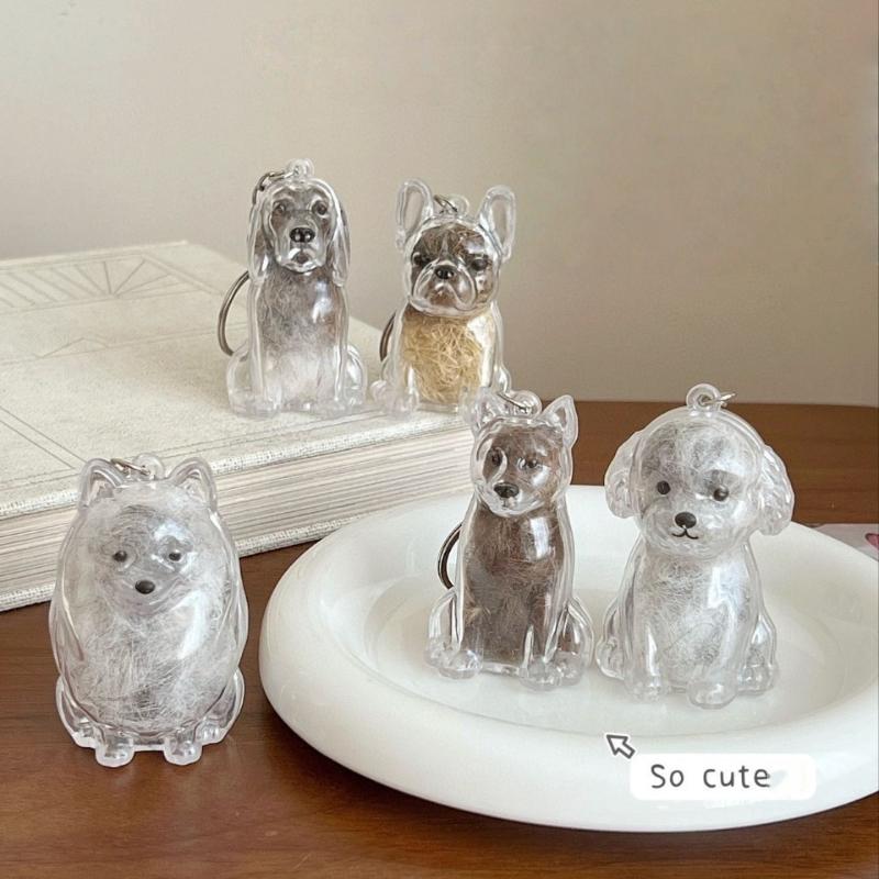 Cute Dog Hair Storage Keychain Transparent Pet Fur Keepsake Capsule Bag Pendant Decor Souvenir Collection Gift Memorial Jewelry