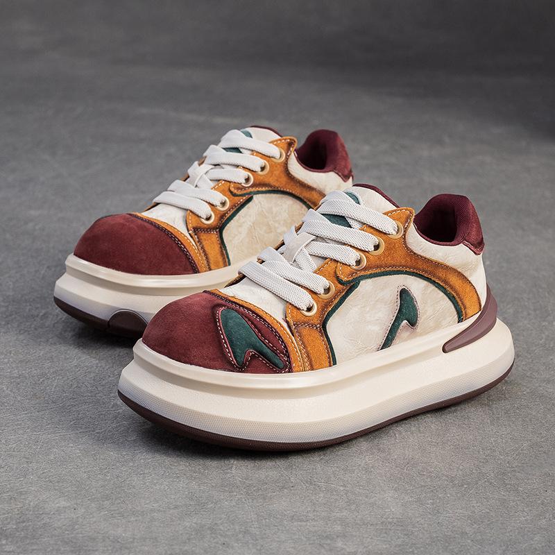 Fashion GKTINOO Lace-up Shoes Women Sneakers Genuine Leather Mixed Colors Spring Autumn Handmade Comfortable Retro Platform Sneakers