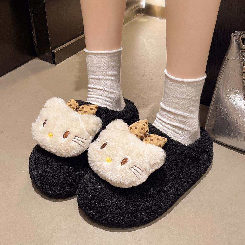 Wear Non-slip Soft-soled Women's Plush Cotton Slippers At Home 2025 Autumn and Winter New Cute Kitten Cotton Slippers Women
