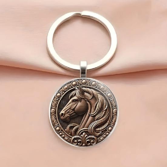 Keychain Multi-Layer Electroplated Surface Key Chain Traditional Chinese Horse To Success Design Round Pendant Car Charm Gift