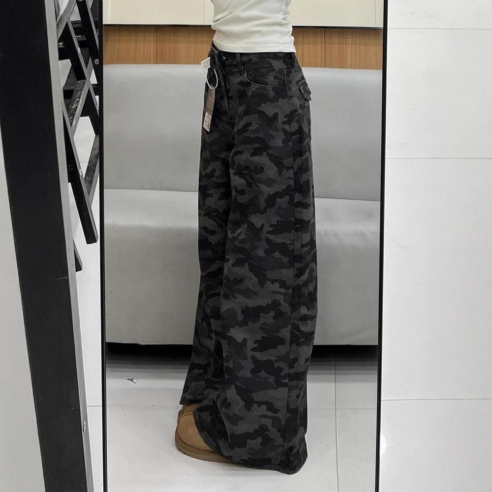 Vintage Dělej Staré Maskáčové Pracovní Oblečení Drapované Džíny Módní Pohodlné Všestranné Dámské Niche Volné Vlečné Kalhoty Džíny pro Ženy Dlouhé Džínové Kalhoty