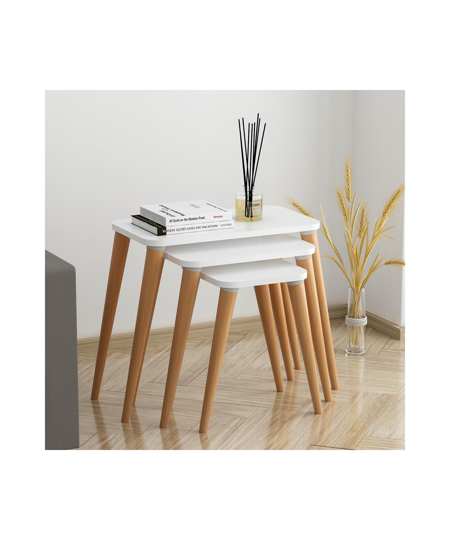 

Flora Este Coffee Table with Wooden Legs, Triple Nesting Nesting (white)