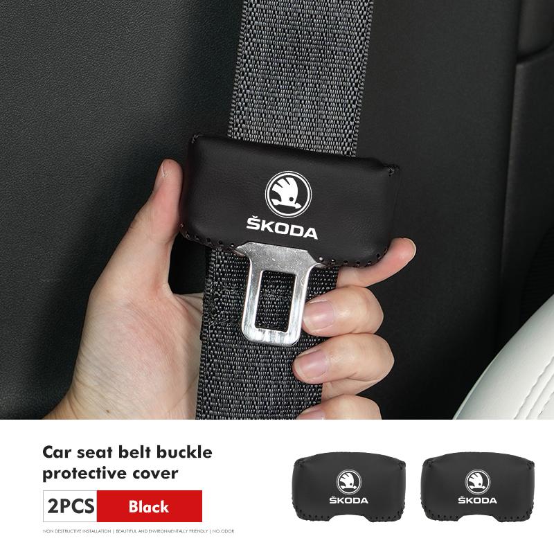 VIJT4 Car Seat Belt Buckle Plug Leather Car Seat Belt Clip Protective Covers For Skoda Octavia A5 A7 RS Fabia Superb Rapid Karoq