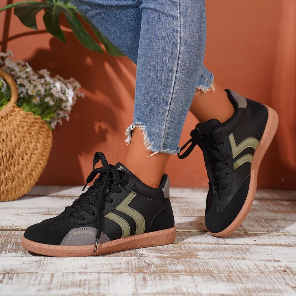 Mode 2025 Herbst Damen Modetrend Flache Sneakers Leichte Sportschuhe für Damen Neu Rutschfest Schnürschuhe Lässige Walking-Sneakers