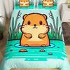 Niedliche Capybara-Druck Bettwäschesets Full Kawaii Honigbiene Bettbezug, Cartoon-Tiere Bettset Roter Liebesherz-Druck Bettbezug