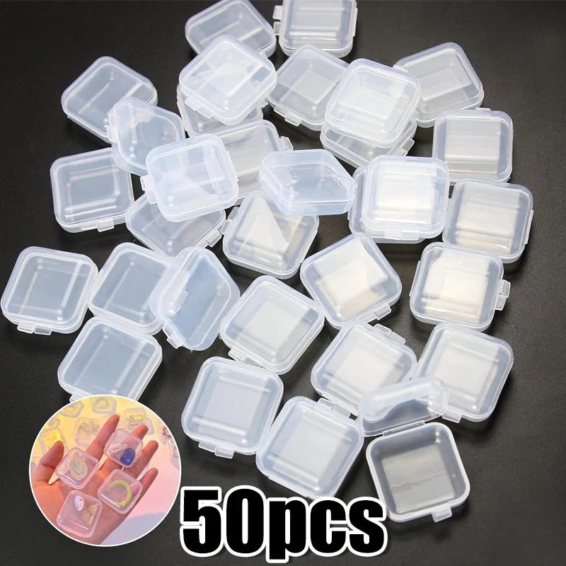 Transparent Plastic Mini Square Storage Box Covers Small Case for Pill Jewelry Earrings Dustproof Storage Pack Boxes