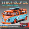 1/24 Volkswagen T1 Bus Gulf Oil Martini Low Ride Wide Body Modifiziert Legierung Metall Diecast Modellauto Sound & Licht Hobby Geschenke Junge