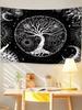 Black Bohemian Style Tapestry with a Beautiful and Psychedelic Background of the Tree of Life Sun and Moon Elements