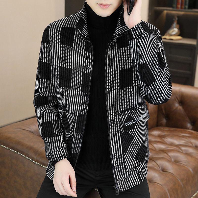 Men's Fashionable Plaid Woolen Winter Jacket - Thickened High-End Korean Style Coat