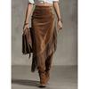 Damen Wildleder Fransen Asymmetrischer Midi-Rock