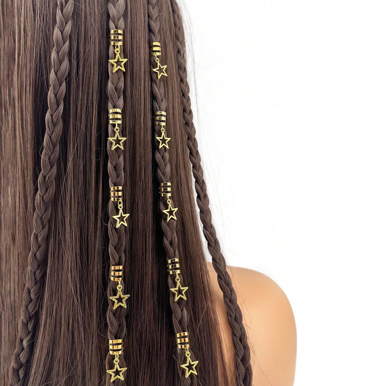 

Pcs European and American TEA SHEIN popular DIY wig dreadlocks accessories hollow star braids hair extender ring золотий