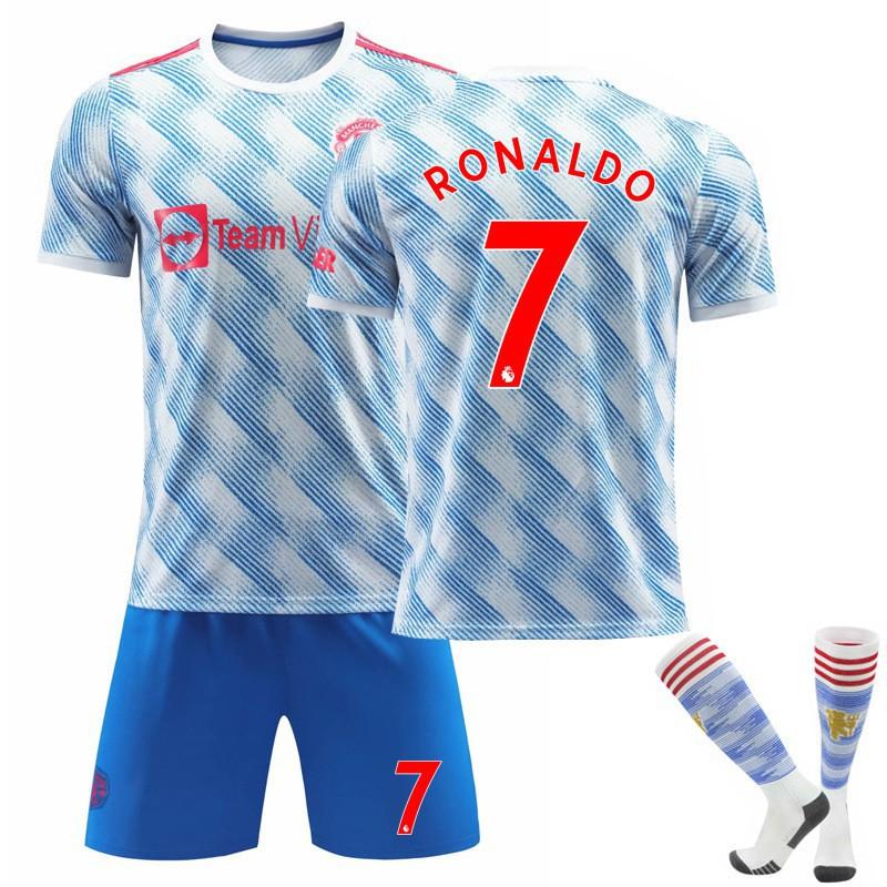 21-22 Red Devils Away No. 7 C Ronaldo Blue Jersey Set Football Uniform 6 Bogba Champions League Version Batch