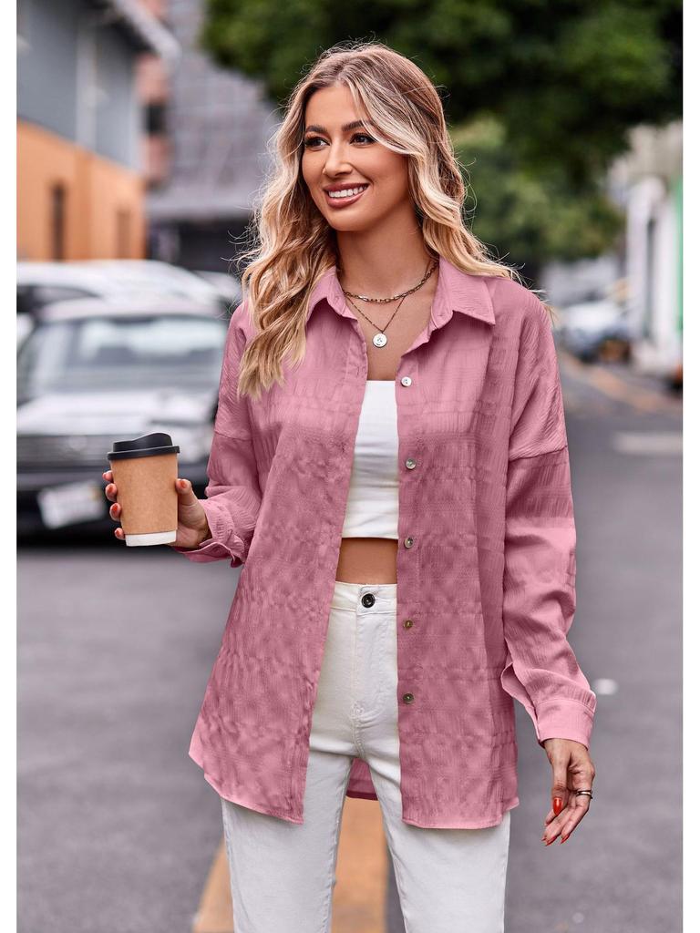 2024 Women's Elegant Bubble Grid Long Sleeve Casual Shirt