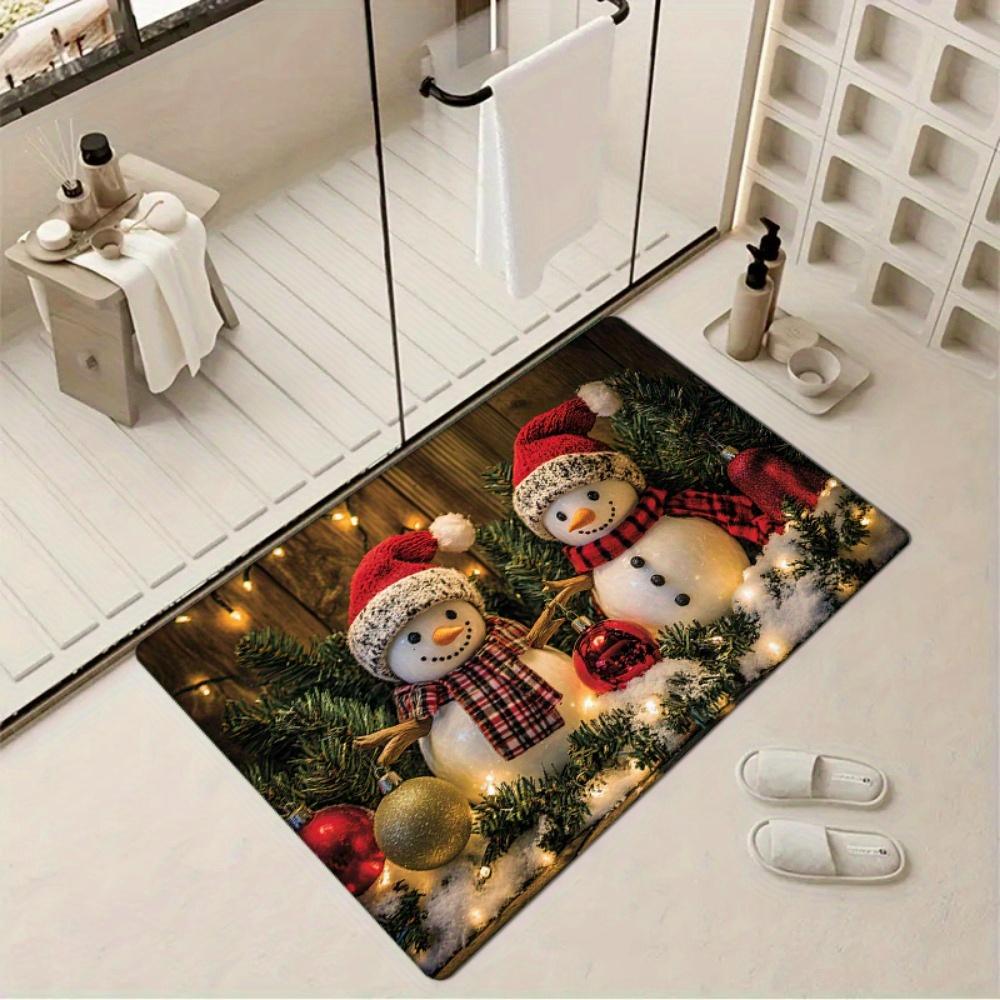 1Pcs Anti Fatigue Kitchen Rugs Christmas Snowman Print Waterproof Non-Slip Thick Cushioned Kitchen Mat Heavy Duty Comfort Standing Mat for Kitchen