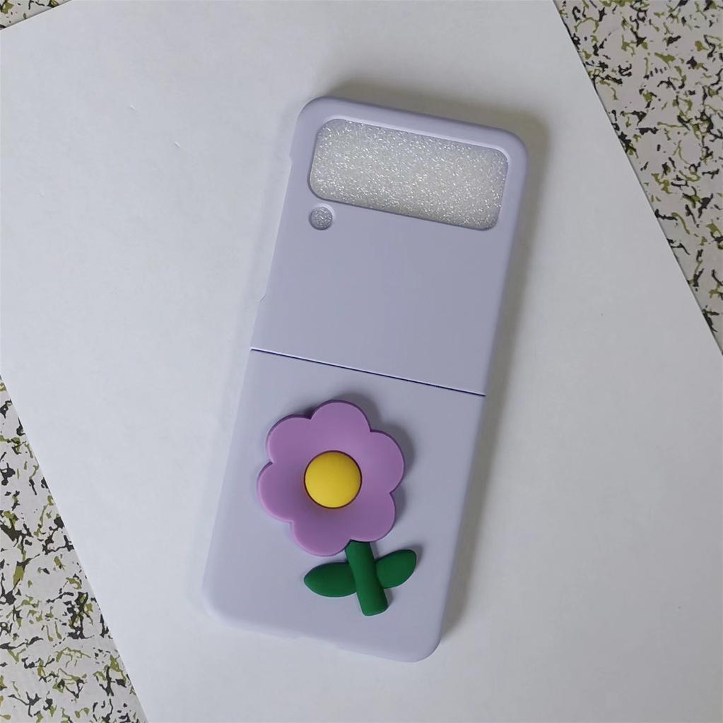 Cute Korean 3D Flower Tulip Orange Mint Green Solid Color Case For Samsung Galaxy Z Flip 6 5G Z Flip5 Flip4 Zflip3 Soft Cover