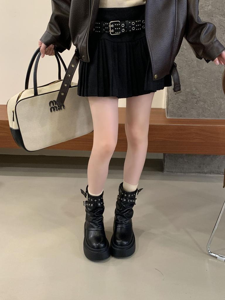 British style thick heel thick-soled Martin boots women's 2025 new autumn rivet small thin retro trouser boots