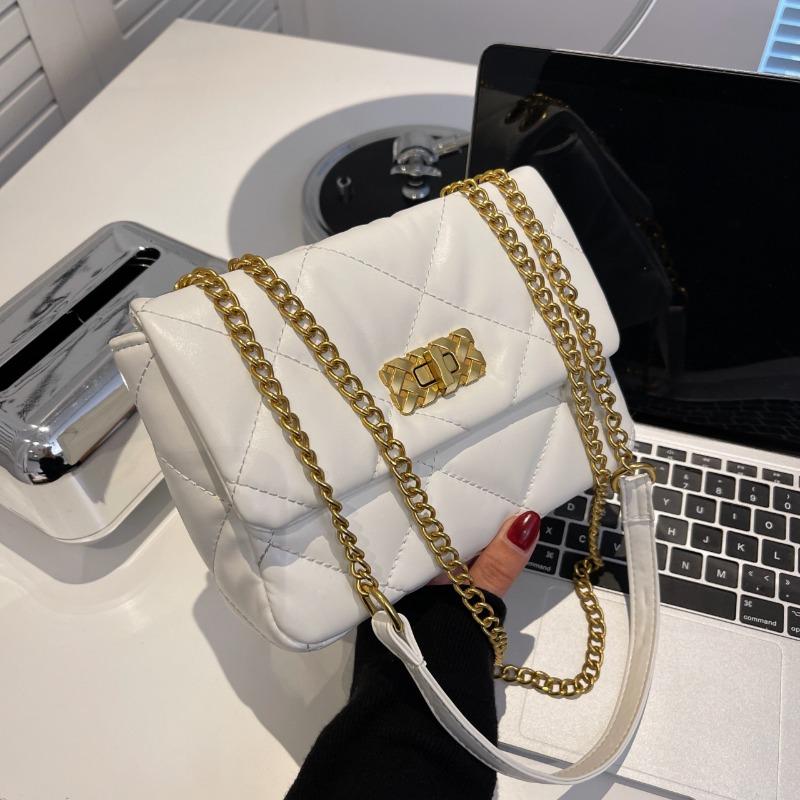 New soft leather single high-end shoulder bag rhombus chain bag fashion embroidery thread underarm messenger bag bag bag