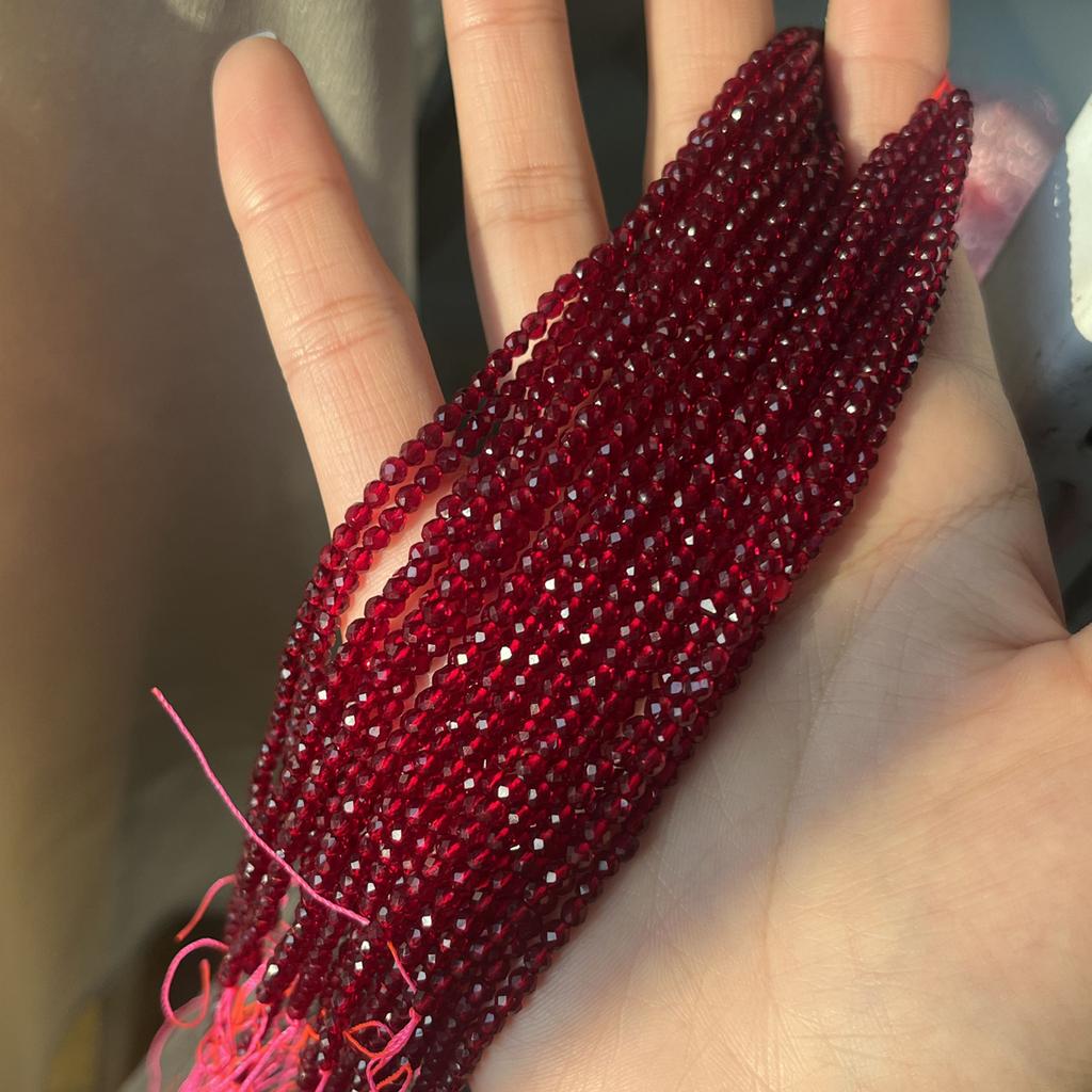 5String, Facet Natural Stone Spinel Beads, Fashion Wine Red Loose Spacer Beads, 2mm, 3mm for DIY Necklace, Bracelet, Anklet Accessories Crafts 38cm