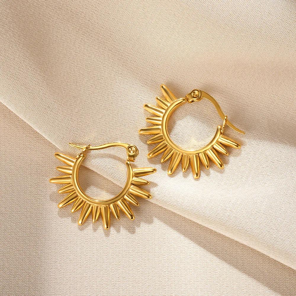 Trendy Round Stainless Steel Hoop Earrings for Women Simple Gold Color Earring Waterproof Ear Piercing Zircon Birthday Gifts