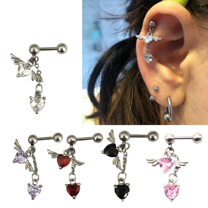 Heart Angel Wings Dangle Earrings Heart Zircon Drop Dangle Earrings Women Ear Cuff Charm Earring for Girl Valentine Gift