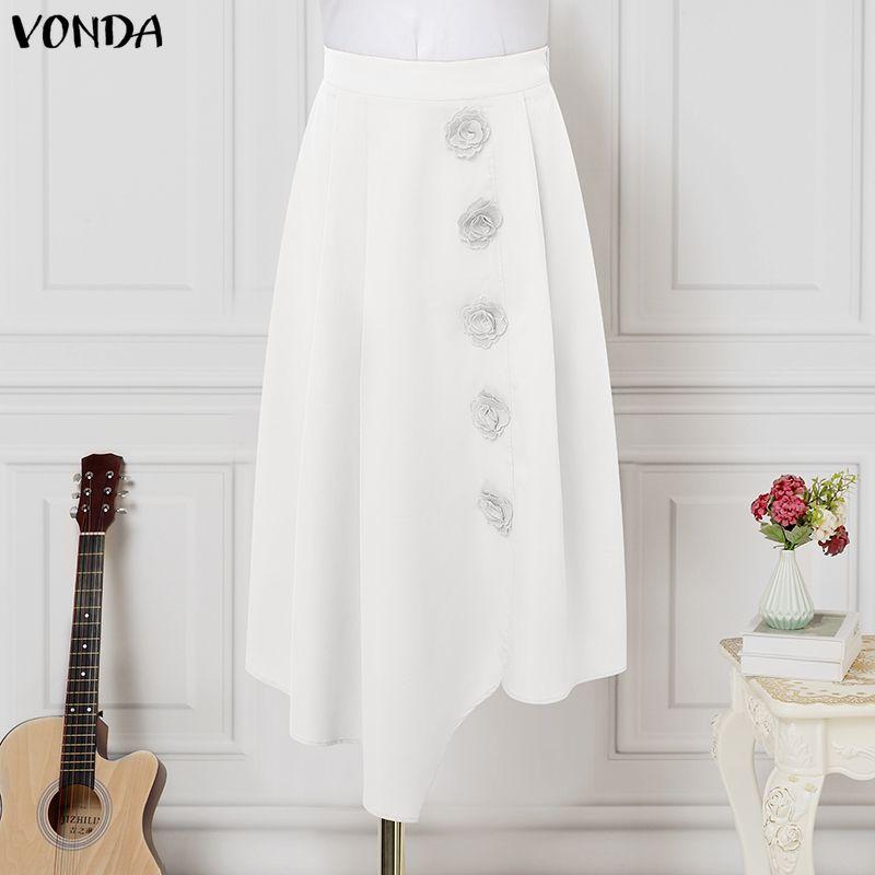 

VONDA Элегантные женские повседневные длинные плиссированные юбки с эластичной спинкой и цветами S белый