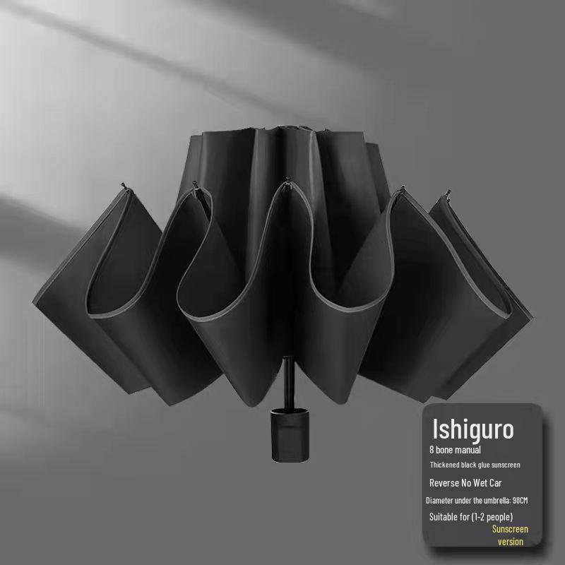 

Triple-Fold Forest-Style Umbrella with 8 Ribs, Thick Black Coating for Sun Protection & Rain Shade