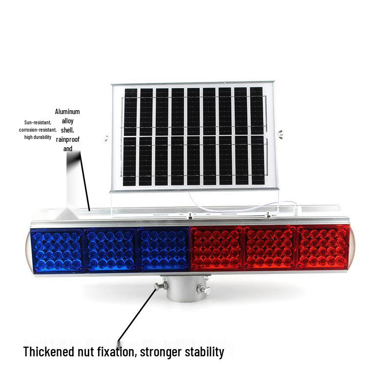 Solar-Powered Red-Blue LED Strobe Light with Aluminum Shell for Construction and Road Safety.