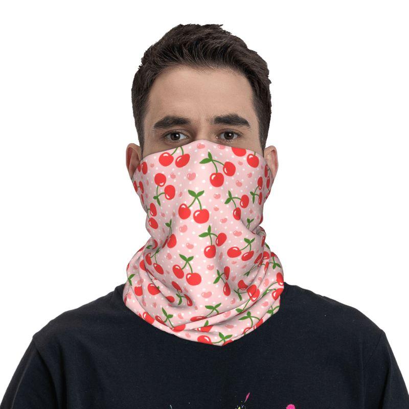 Red Cherry Pink Hearts Bandana Neck Warmer for Women Men Hiking Ski Scarf Gaiter Windproof Dustproof Wrap Face Cover Headband