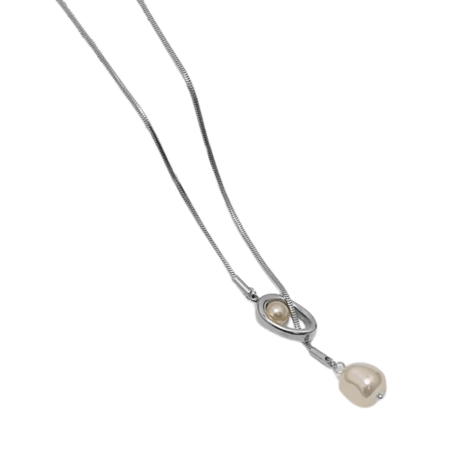 

Прочная латунная регулируемая цепочка с подвеской из барочного жемчуга, длинное ожерелье для женской моды, цепочка для свитера, ювелирный аксессуар серебряный