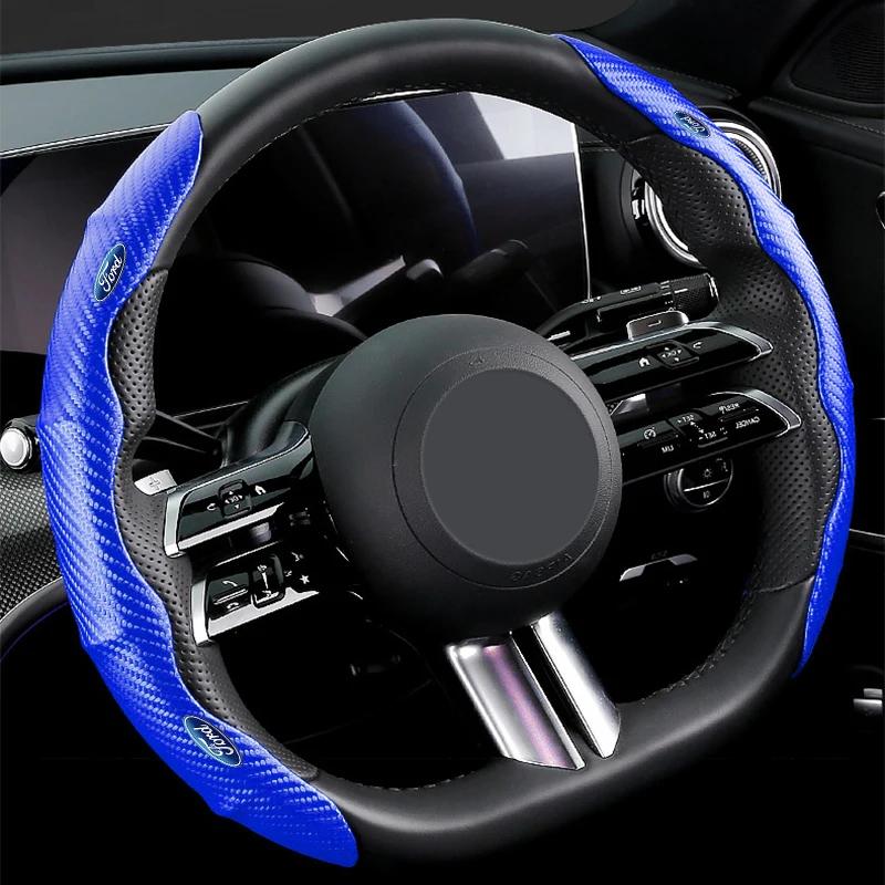 Horké Nové Potahy Volantu do Auta Uhlíková Vlákna Kůže Dekorace Interiéru Auta Pro Ford Fiesta Mondeo Fusion Explorer Escape Sh