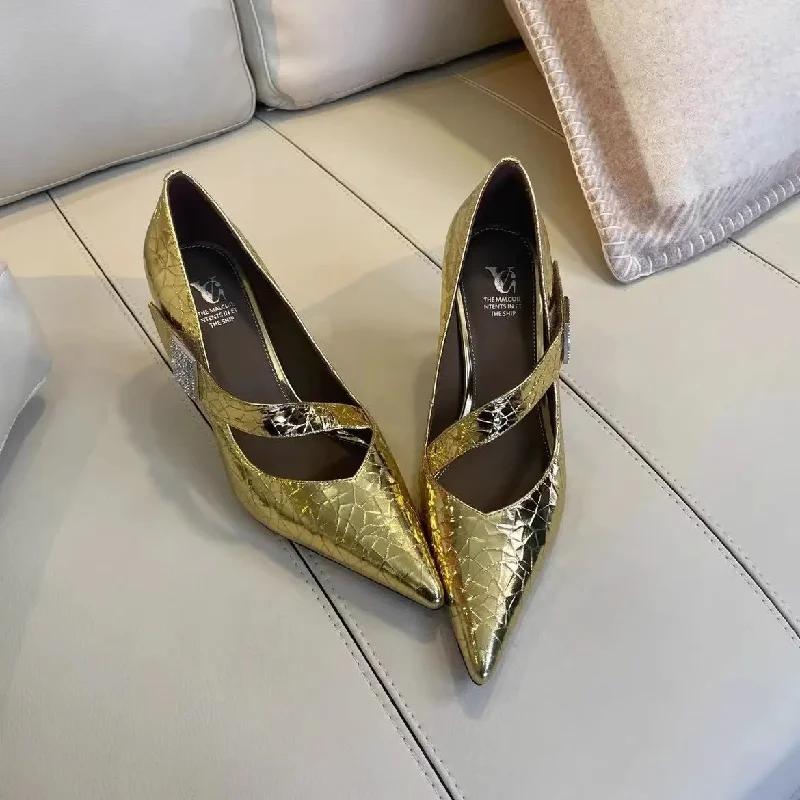 Fashion Pumps Sexy High Heels Women's Shoes 2025 Trend Fashion Sequins Lolita Retro Pointed Toe Silver Gold Loafer Elegant Church Shoes