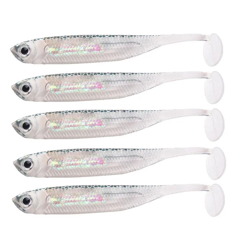 5Pcs Jig Head Fishing Soft Lure Colorful T Tail Fishing Bait Artificial Vivid Worm Lure Carp Bass Swimbait Wobbler Tackle Bait