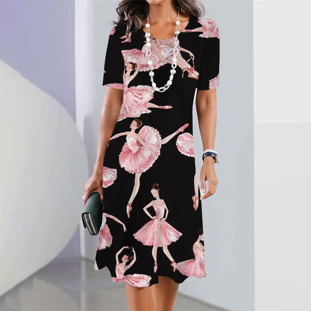The New Ballet Graphic Print Dress Is an Elegant Fashion Dress for Women, Summer Medium-length Dress