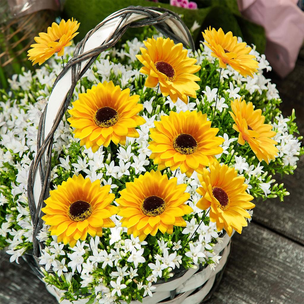 10pcs Garden Stakes Decoration Sunflower Yard Stakes Lawn Pathway Ornaments Waterproof Flower Pot Stick Indoor Outdoor