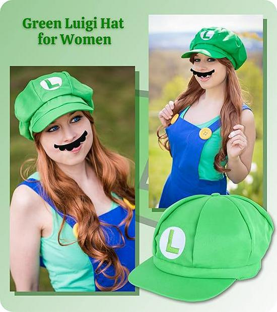 Green Mario Costume Set: Hat, Dress, Gloves, Mustache, Suspenders
