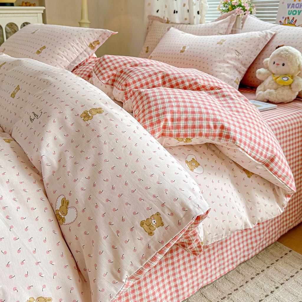 100 pure cotton four-piece set, new cotton quilt cover, bed sheet, bed hat, student dormitory single bed three-piece set 1