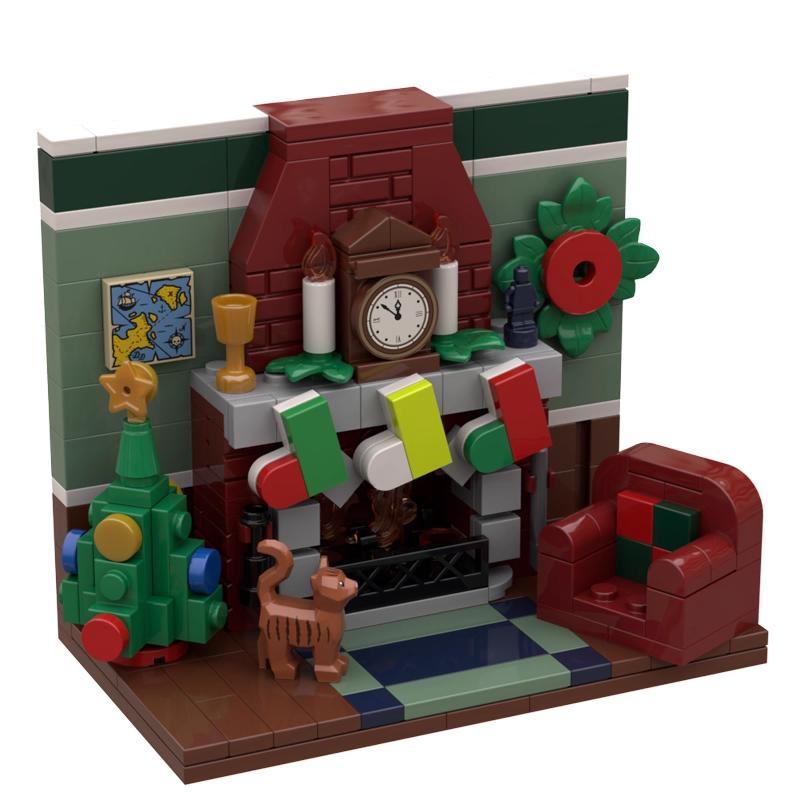 Non-Toxic Moc Christmas Eve Warm Fireplace Small Particle Assembly Building Blocks Puzzle Toy