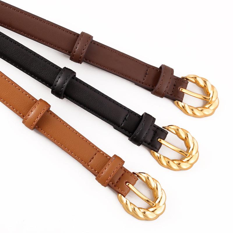 Genuine Leather Vintage Womens Belt With Twist Pattern Pin Buckle For Casual And Office Wear