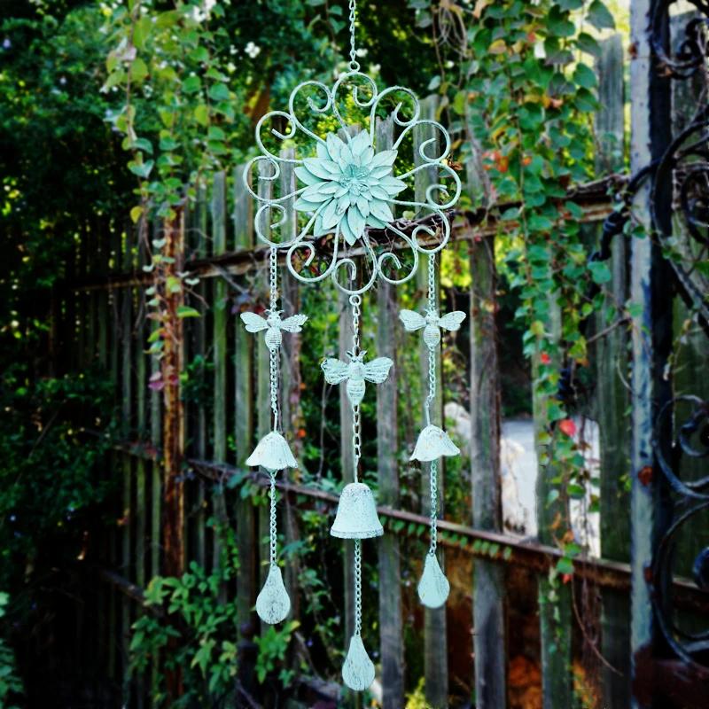 Garden Cast Iron Small Bell Pendant American Style Iron Flower Butterfly Wind Chime Villa Garden Retro Gardening Decorations