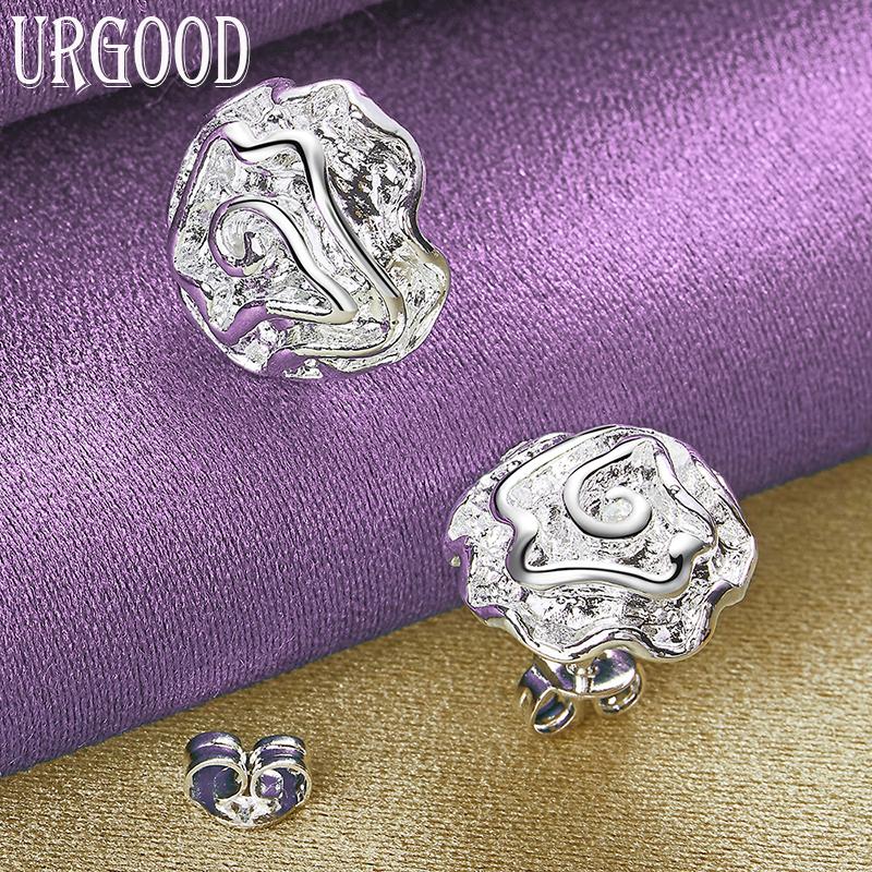 Pendientes de plata de ley 925 con forma de rosa y dijes para boda